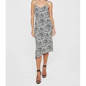 AG Adriano Goldschmied Midi Dress Womens S Black White Slip Satin Scarlet NEW